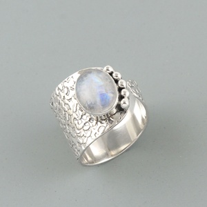 Anillo de Piedra Lunar Arcoíris Natural, Plata de Ley 925, Gema Ovalada, Joyería Boho Hecha a Mano, Venta al Por Mayor - Product Image 4