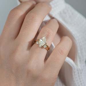 Women's 14K Gold Triangle Cut Diamond Engagement <b>Ring</b> Classic Style igi Certified - Product Image 5