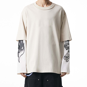High Quality <b>Y2K</b> Streetwear Tee Heavyweight 300 GSM Cotton Oversized Double Layer Long Sleeve Custom - Product Image 2
