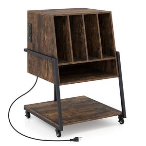 Rolling Turntable <b>Stand</b> with Power Outlets Record Player <b>Stand</b> on Wheels <b>CD</b> Rack Product Category - Product Image 5