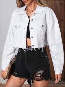 Veste en jean pour femme, hiver, unie, avec logo, respirante, tricotée, à ourlet brut, manches longues, boutonnée, avec poches, coupe classique - Product Image 2