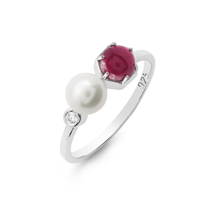 Minimalist Women's <b>925</b> Sterling <b>Silver</b> <b>Ring</b> With Natural Ruby And Freshwater Pearl Claw Setting Gemstone Jewelry Everyday Wear - Product Image 3