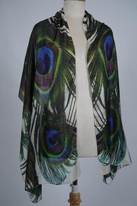 Écharpe à imprimé plumes de paon pour femme, légère, transparente, longue, élégante, accessoire doux pour le cou, usage quotidien - Product Image 4