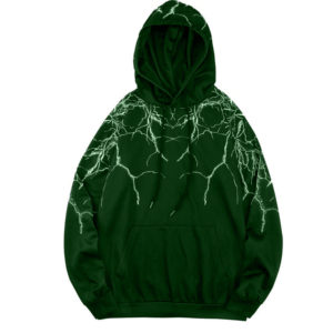 Sudadera con Capucha Negra para Hombre con Estampado de Rayos Púrpura, Corte Holgado Informal, Tejido de Poliéster, para Otoño - Product Image 5