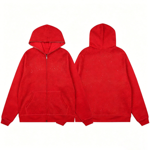 Clothing Manufacturer Wholesale 100% Premium Cotton Unisex Zip Up And Pullover Hoodie Streetwear With Rhinestone Details - Product Image 4