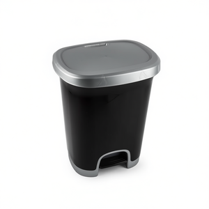CUBO PEDAL 27L, Contenedor de Basura Negro con Tapa Plateada - Product Image 1