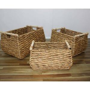 Cesta de Almacenamiento Rectangular de Hierro y Jacinto de Agua con Asas de Madera, Nuevo Diseño - Product Image 3