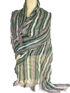 Écharpe longue en fil teinté rayé, légère, décontractée, pour femmes, toutes saisons, écharpe tricotée - Product Image 1