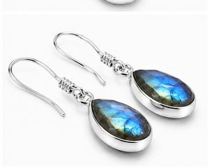 Natural Labradorite Teardrop Sterling Silver Drop <b>Earrings</b> | 925 Silver Pear Shape Dangle <b>Earrings</b> | Flashy Blue Labradorite Gem - Product Image 2