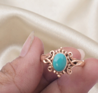 Bague ovale en turquoise bleue en argent sterling 925 pour femme Radhey Krishna Jewellers, plaquée or rose/or jaune, style vintage bohème filigrané