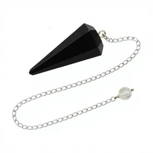 Péndulo de Ágata Negra Natural Tallada, con Cadena de Plata, Gema Facetada para Radiestesia, Meditación, Feng Shui, Reiki, Venta al por Mayor - Product Image 2