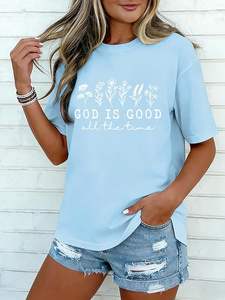 Camiseta de Mujer con Logotipo Personalizado, Estampado Gráfico, Corte Holgado Informal, Fabricada por OEM, 100% Algodón, 240 GSM, Opción de Varios Colores, Hombros Caídos - Product Image 2