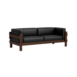 Sofá Moderno de Una Plaza en Madera de Teca Sólida con Tapicería de Cuero Negro para Sala de Estar, Apartamento, Hotel, Villa, Muebles Personalizados - Product Image 1