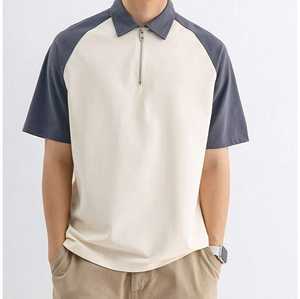 Polo à manches raglan color-block pour homme, col zippé, coupe athlétique 2026, blanc, marine, gris et noir, vêtement décontracté et élégant HD - Product Image 4