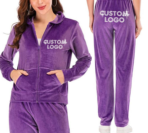 Custom Women’s Favriv <b>Velour</b> <b>Tracksuit</b> Printed Logo Zip-Up Hoodie and Jogger Pants Two-Piece Casual Sportswear Set - Product Image 3