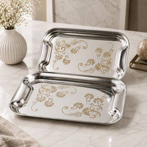 Bandeja Artesanal de Plata Antigua, Bandeja Decorativa para Servir, Plato de Buffet de Acero Inoxidable, Bandeja de Lujo para Mesa, Bandejas para Bodas y Uso Doméstico - Product Image 6