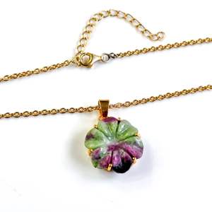 AAA รูบี้ โซไซต์จี้รูปดอกไม้สร้อยคอพลอยแกะสลักสำหรับผู้หญิงของขวัญวันเกิดเครื่องประดับแฟชั่นขายส่ง - Product Image 2