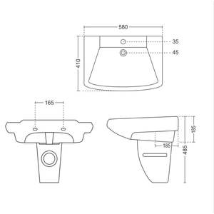 Heavy duty ceramic wall mounted half column basin 580x410x485mm bathroom hanging washbasin split type wall hung sink pedestalset - Product Image 4