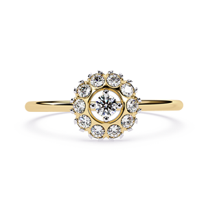 Anillo de oro macizo de 14k con diamante de corte redondo de diseño minimalista para mujer, con forma de flor, para regalo, compromiso, aniversario, boda - Product Image 1