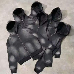 Conjunto de Sudadera y Pantalones Deportivos de Alta Calidad para Hombre, Estilo Vintage, Lavado Ácido, con Cremallera y Corte Acampanado - Product Image 1