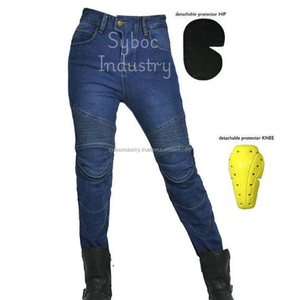 Meilleur pantalon de moto en denim pour femmes Jeans d'équitation noirs, délavés et élégants Pantalon de moto en denim de course personnalisé Protection - Product Image 3