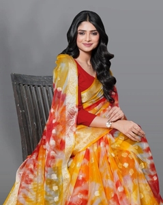 KV Printed Bandhani Organza <b>Saree</b> (<b>Red</b>) - Product Image 4