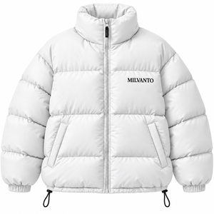<b>White</b> Custom <b>Men</b>’s Puffer <b>Jacket</b> Winter Warm Quilted Down <b>Jacket</b> Premium Stand Collar Full Zip Oversized Embroidered <b>Jacket</b> - Product Image 1