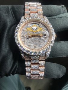 Montre en quartz couleur or rose avec cadran en strass, bracelet, montre-bracelet, bijoux de mode, cadeau, montre en moissanite - Product Image 1