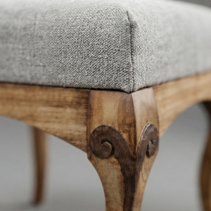 Solid <b>Wood</b> Fabric Upholstered Antique Accent Bench <b>Stool</b> with Cushioned Seat for Bedroom and Living Room - Product Image 3