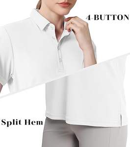 Polos de golf pour femmes 100% coton, broderie personnalisée avec logo, coupe ample, longueur courte, style smart casual, design uni, polos vierges. - Product Image 3