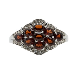 Luxury 925 Sterling <b>Silver</b> Rhodium Plated Oval Cut Red Gemstone Pave Setting <b>Statement</b> <b>Ring</b> for Women Wedding - Product Image 2