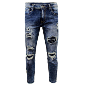 กางเกงยีนส์เดนิมพรีเมียมสไตล์วินเทจสำหรับผู้ชาย ขายส่ง ทรงตรง สตรีทแวร์ ขาดๆ แบบลำลอง แฟชั่น Y2K สำหรับฤดูร้อน สีพื้น - Product Image 2