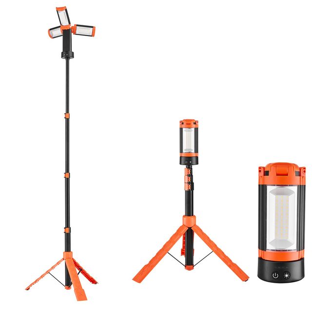6Ah Rechargeable Cordless LED Work Light Stand 2200 Lumens 30 3 Detachable Lamp Heads Tripod Stand for Camping for Workshops AC