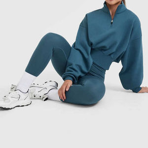 Nouveau design personnalisable – Sweat à capuche vintage pour femme avec fermeture éclair 1/4, respirant, séchage rapide, en coton éponge, avec logo au dos et large ceinture à la taille - Product Image 4