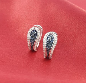 0.89 Cttw Round Cut White & Color Enhanced Blue Natural Diamond <b>Hoop</b> Huggie <b>Earrings</b> for Women in 925 Sterling <b>Silver</b> - Product Image 3