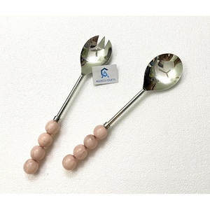 Modern Design Stainless Steel <b>Salad</b> <b>Server</b> With Resin Beaded Handle Long Handle <b>Salad</b> Spoon Set Kitchenware Serving Spoon Fork - Product Image 2