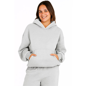 Ensemble de survêtement gris à capuche pour femme, en coton, coupe décontractée, pantalon long et sweat-shirt, couleur unie, idéal pour l'automne - Product Image 4