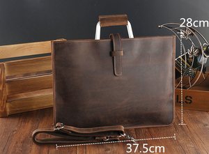 Sacoche pour ordinateur portable en cuir véritable et PU écologique, style vintage, sac messager professionnel, bandoulière réglable, pour le bureau et les voyages - Product Image 5