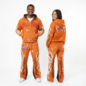 Custom Clothing French Terry Hoodie & Pants Set Streetwear <b>Spray</b> <b>Paint</b> Effect Graphic Custom Logo Hoodie & Jogger Tracksuit - Product Image 2