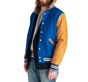 Veste décontractée en laine d'hiver avec manches en cuir, style varsity, boutonnée, manteau de baseball, grande taille, veste en polyester pour homme avec doublure en satin - Product Image 1