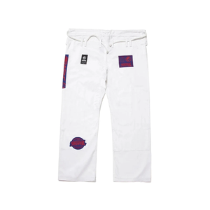 Pantalon de karaté blanc pour homme avec patch logo rouge et bleu, coupe classique, en coton respirant, vêtement d'arts martiaux, taille adulte - Product Image 3