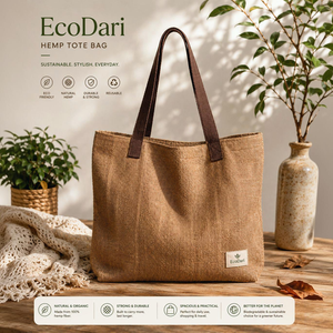 กระเป๋าโท้ทแฟชั่น EcoDari ทำจากผ้ากระสอบธรรมชาติรักษ์โลก พร้อมหูหิ้วขนาดกลาง ปรับแต่งการปิดได้ ใช้ซ้ำได้ เหมาะสำหรับการช้อปปิ้ง - Product Image 1