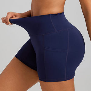Women's High Waist Navy Blue Seamless <b>Yoga</b> <b>Shorts</b> with Pockets Tummy Control Athletic Gym Workout <b>Shorts</b> - Product Image 5