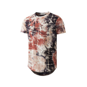T-shirt à manches courtes pour homme, col rond, coupe classique, tricoté, longueur longue, motif tie-dye bleu et noir - Product Image 4