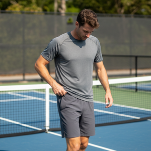 T-shirt de sport pour homme, été, séchage rapide, UPF 50, pickleball, respirant, protection UV, manches raglan, col rond, OEM ODM - Product Image 1