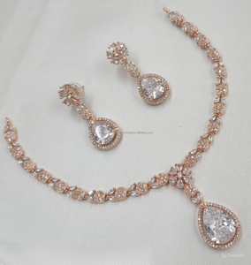 Classic American Diamond Bridal Jewelry Set Two-Piece <b>Necklace</b> <b>and</b> <b>Earrings</b> for Wedding Fashionable Classic Style - Product Image 1