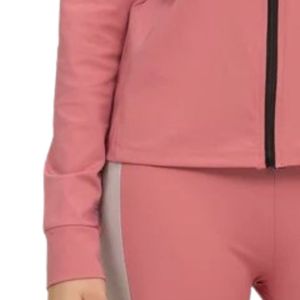 Chaqueta de Forro Polar Rosa para Mujer, Manga Larga, Cierre de Cremallera, Cuello Alto, Color Sólido, Transpirable, Tejida, para Otoño - Product Image 3
