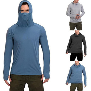 Custom High Quality Men's Light Blue Long Sleeve UPF 50 Anti-Uv Fishing Shirt Pullover Solid Color Polyester <b>Top</b> - Product Image 6
