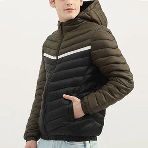 100% Nylon Puffer <b>Jacket</b> with Stand Collar Patchwork Design Hooded <b>Waterproof</b> & Breathable <b>Winter</b> Outerwear - Product Image 2