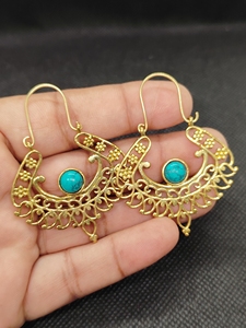 Elegant Bohemia Gold-Plated Turquoise Drop Dangle Earrings Women Fashionable Brass Jewelry Bezel Setting Pear Shape - Product Image 6
